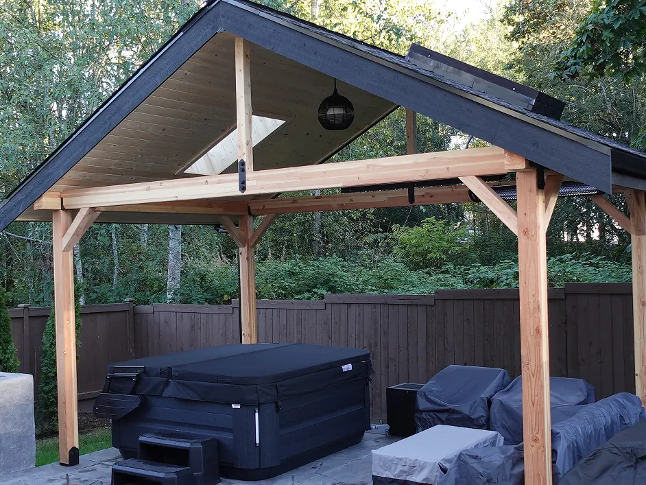 Custom wood patio cover installation in Tacoma